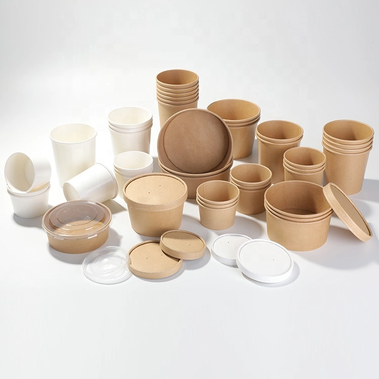 Takeaway Soup Buckets Kraft Paper Hot Food Container Cold Ice Cream Cups