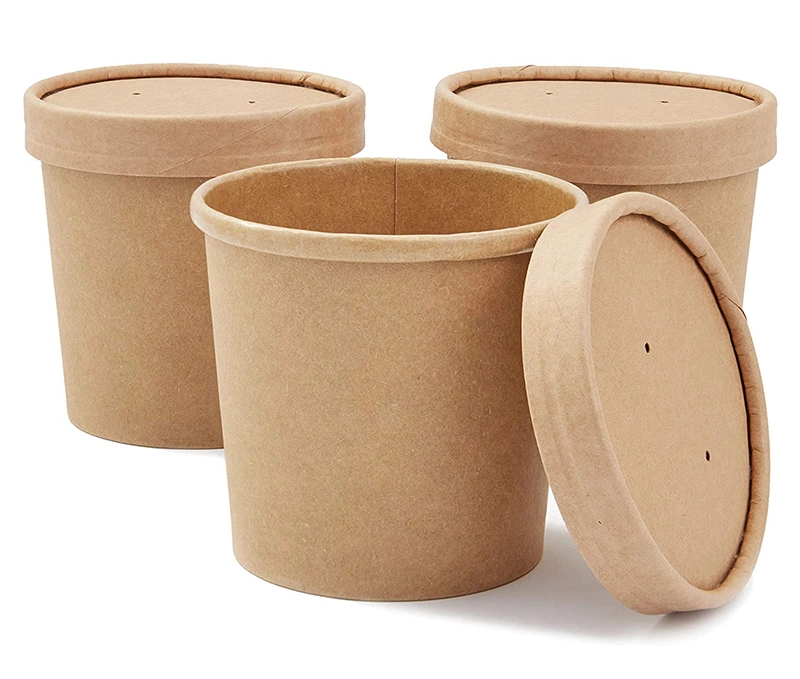 Disposable Paper Cup with Lid Takeaway Food Container Soup Cup Eco Porridge Bowl Barrel Cup