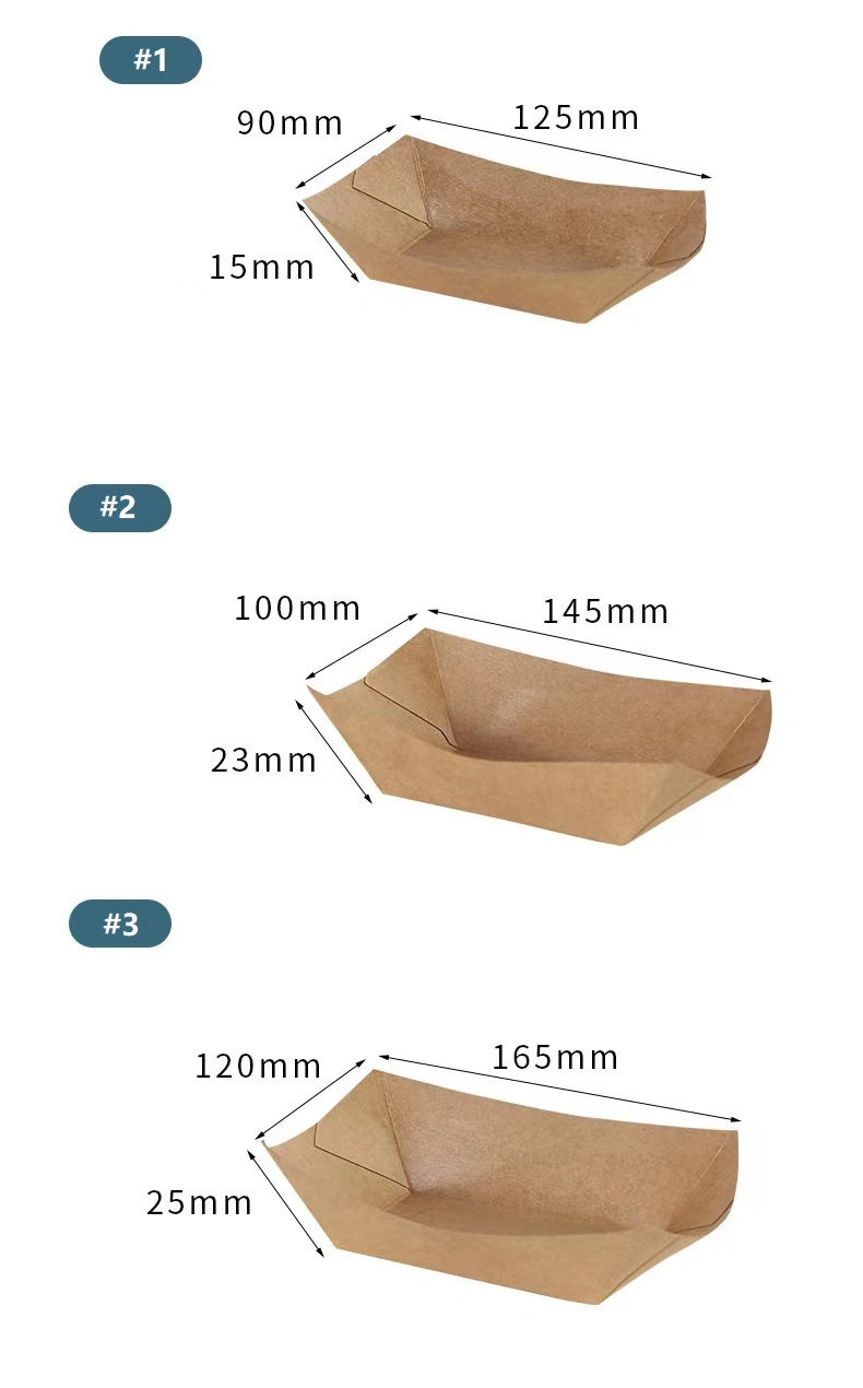 Degradable Eco-Friendly Kraft Paper Tray Food-Grade Boat Shape Tray Food Packaging