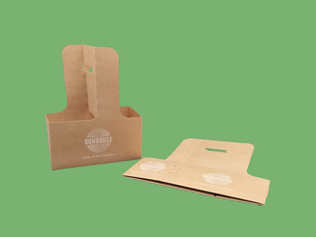 2 or 4 Cup Coffee Durable Kraft Cardboard Cup Carrier Trays with Recycled Cardboard Paper