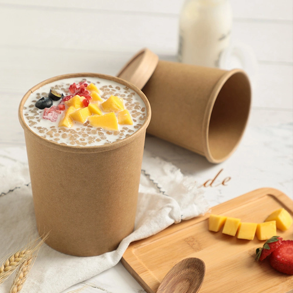 Takeaway Soup Buckets Kraft Paper Hot Food Container Cold Ice Cream Cups