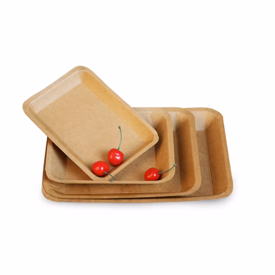 Bandeja de papel kraft natural com revestimento ecológico para proteção de frutas frescas com novo design