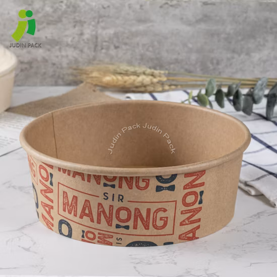 Tigela de salada de papel Kraft descartável com impressão personalizada para recipiente de comida
