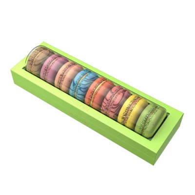 Embalagem personalizada caixa de papel cartão macron bolo padaria nozes doces caixa de chocolate com janela transparente de pvc