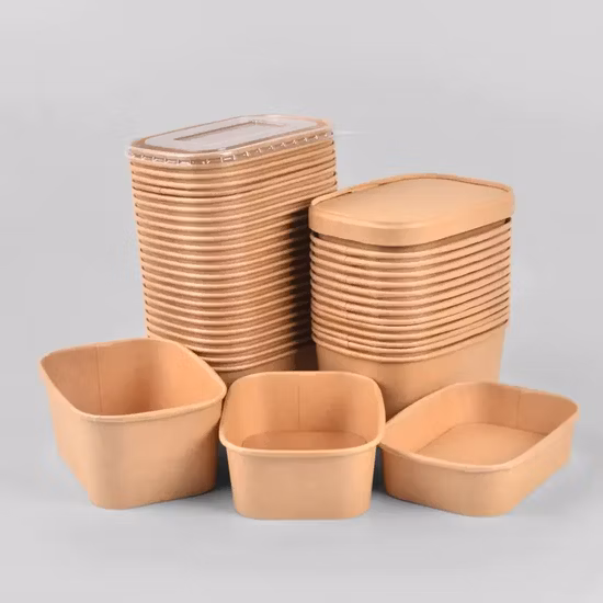 Tigela de comida de papel kraft descartável ecologicamente correta para salada de frutas