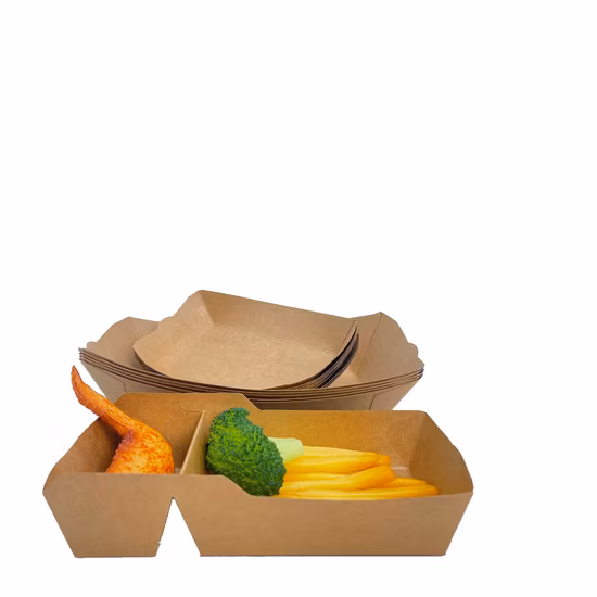 Impressão de logotipo personalizado Kraft descartável biodegradável em forma de barco Cachorro-quente Bandeja de papel reciclado para alimentos