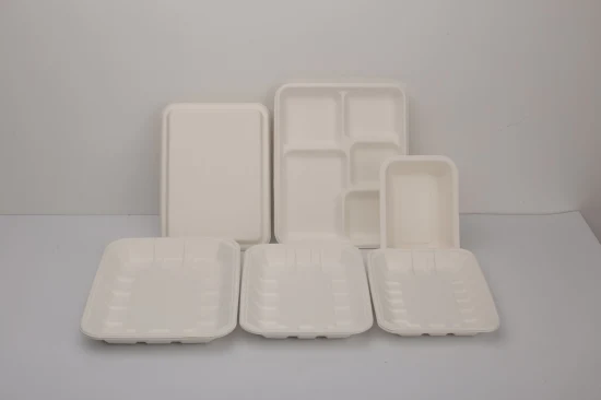 Biodegradável compostável bagaço de cana-de-açúcar polpa de papel utensílios de mesa bandejas biodegradáveis