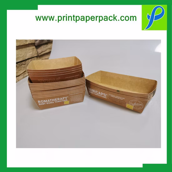 Bandeja de papel kraft marrom descartável ecologicamente correta Bandeja de papel para comida por atacado Bandejas de fast food com impressão personalizada
