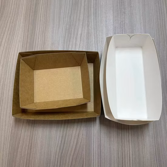 Bandeja de papel Kraft degradável ecologicamente correta Bandeja em formato de barco para embalagens de alimentos
